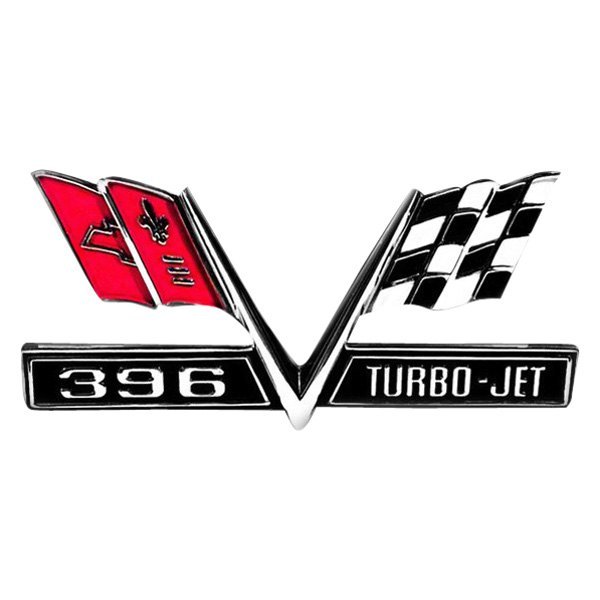 Goodmark® - "396 Turbo-Jet" Crossed Flags Fender Emblems