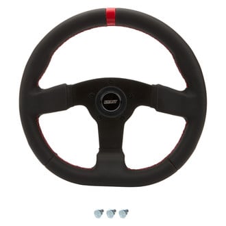 Grant® - 3-Spoke D Series Racing Steering Wheel with Red Center Stripe and Stitching Plastic Center Cap
