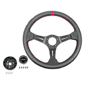 Grant® - 3-Spoke Performance and Race Series Black Leather Steering Wheel with Red Top Marker