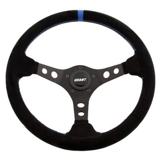 Grant® - 3-Spoke Racing Black Suede Steering Wheel with Blue Top Marker