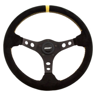 Grant® - 3-Spoke Racing Black Suede Steering Wheel with Yellow Top Marker