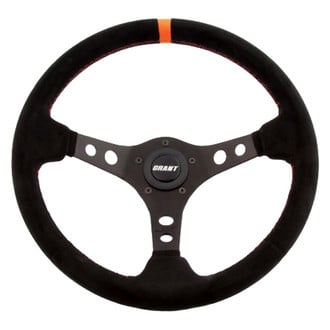 Grant® - 3-Spoke Racing Black Suede Steering Wheel with Orange Top Marker