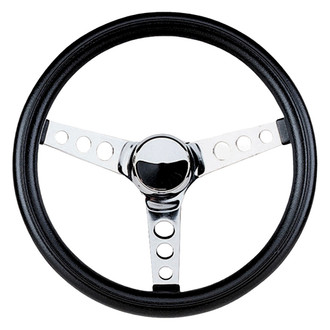 Grant® - 3-Spoke Classic Series Black Foam Steering Wheel with Chrome Perforated Spokes