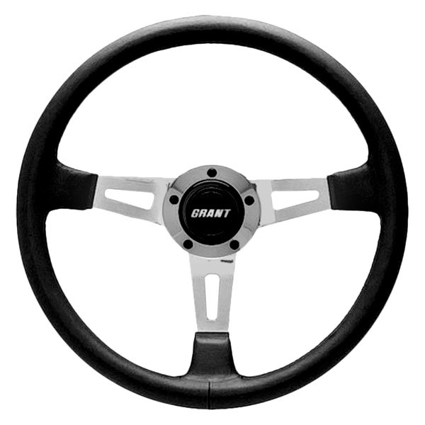 Grant® - 3-Spoke Collectors Edition Black Leather Steering Wheel with Slotted Polished Spokes