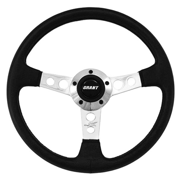 Grant® - 3-Spoke Collectors Edition Black Leather Steering Wheel with Perforated Polished Spokes