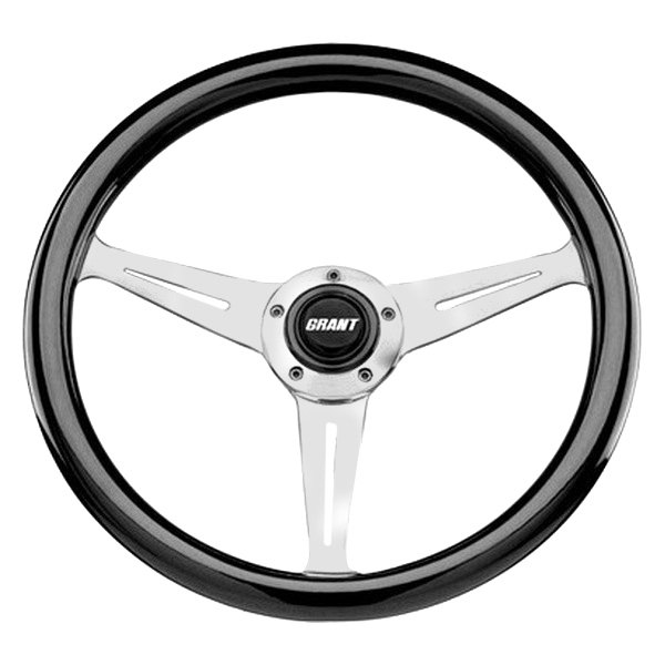 Grant® - 3-Spoke Polished Aluminum Design Collectors Edition Steering Wheel with Black Wood Grip