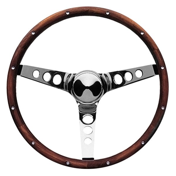 Grant® - 3-Spoke Polished Chrome Steel Design Classic Wood Style Steering Wheel with Walnut Hardwood Grip
