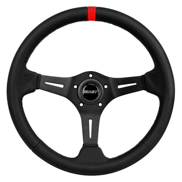 Grant® - 3-Spoke Performance and Race Series Black Leather Steering Wheel with Red Top Marker