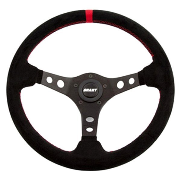 Grant® - 3-Spoke Racing Black Suede Steering Wheel with Red Top Marker