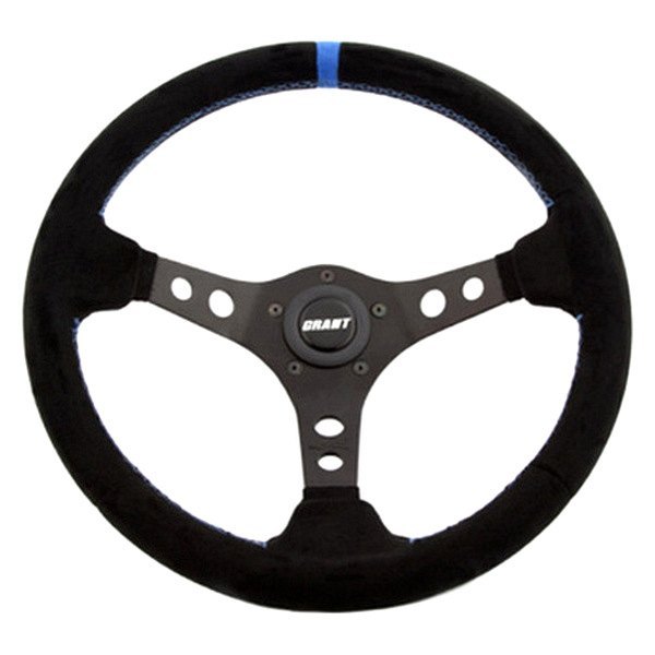 Grant® - 3-Spoke Racing Black Suede Steering Wheel with Blue Top Marker