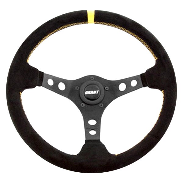 Grant® - 3-Spoke Racing Black Suede Steering Wheel with Yellow Top Marker