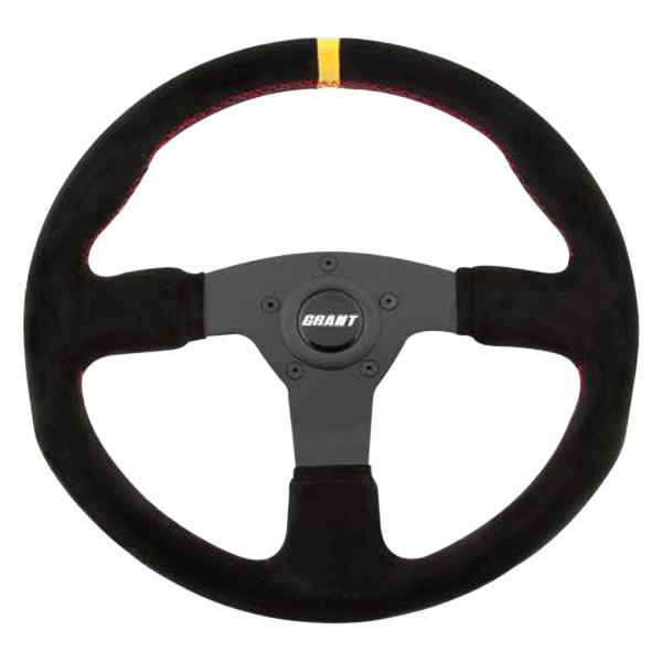 Grant® - 3-Spoke Black Design Suede Series Steering Wheel with Black Suede Grip and Yellow Top Marker