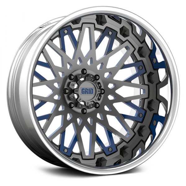 GRID OFF-ROAD® - GF19 2PC Metallic Gray with Navy Blue Accents and Chrome Lip