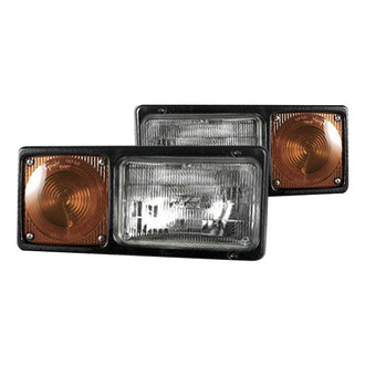 Grote® - 12"x6" Rectangular Black Euro Headlights With Turn Signal/Parking Light