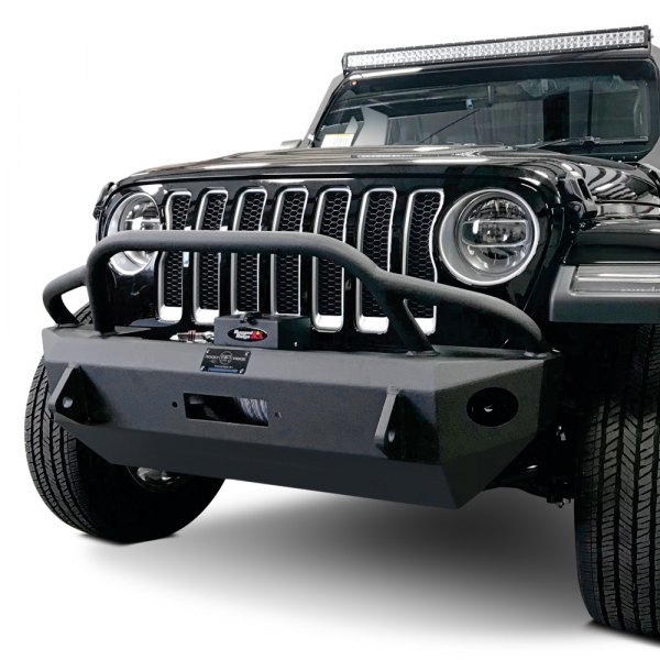 Hammerhead® - Jeep Wrangler 2019 Stubby Black Front Winch HD Bumper with  Pre-Runner Guard