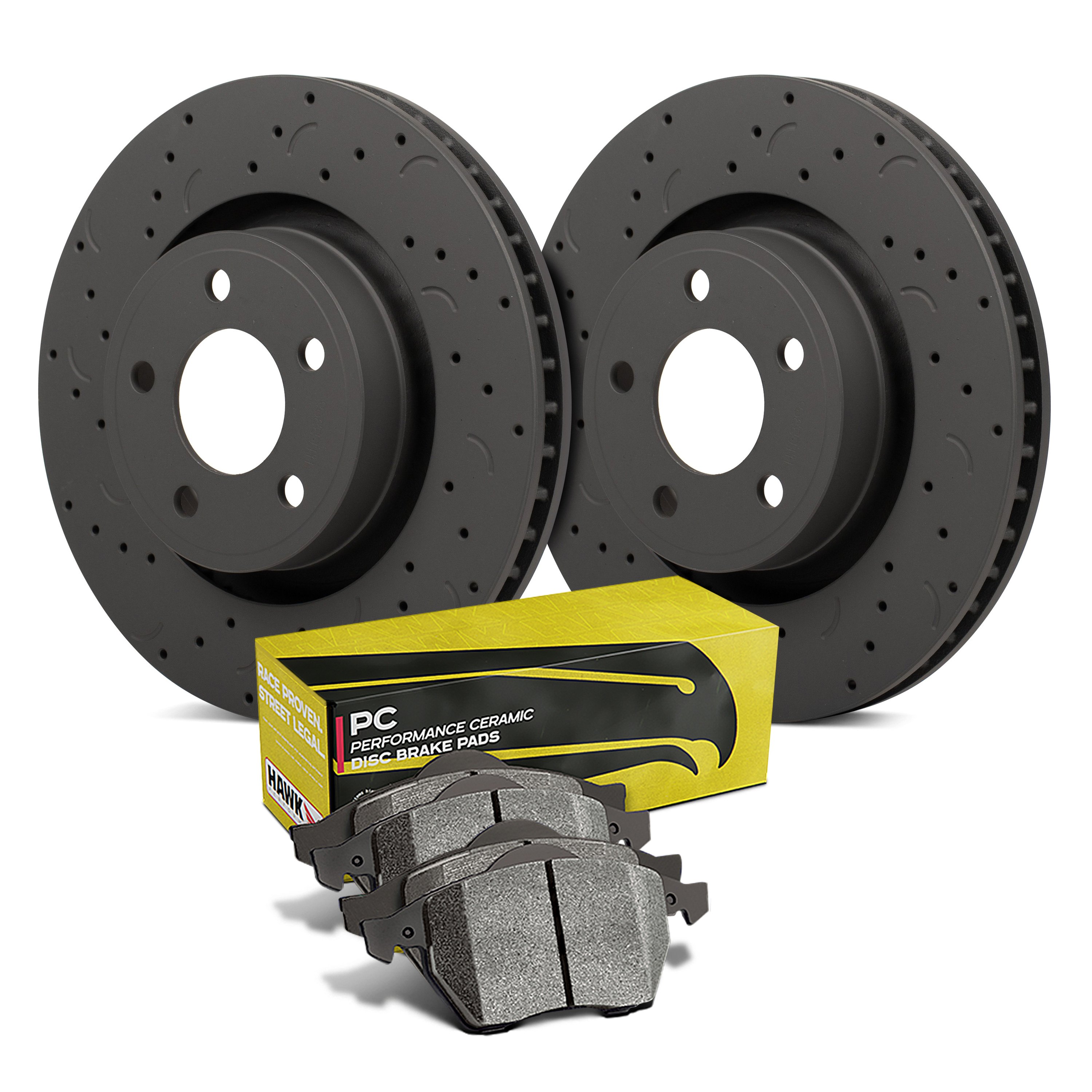 Front & Rear Brake Kit Performance Drilled Slotted Brake Rotors and Ceramic Pads 