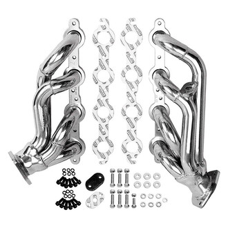 Hedman Hedders® - Standard Duty Mild Steel HTC Polished Silver Ceramic-Metallic Short Tube Exhaust Headers