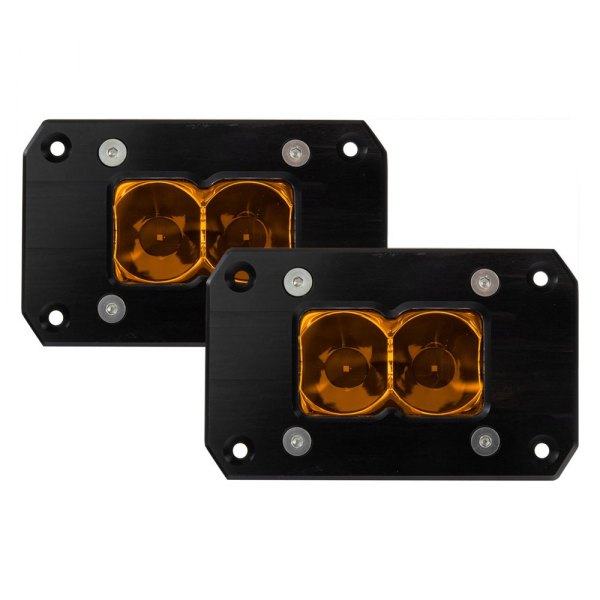 Heretic Studio® - 6 Series Flush Mount 2" 2x12W Spot Beam Amber Light Bars with Black Inner Bezel