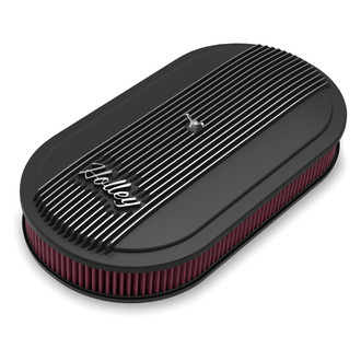 Holley® - Vintage Series Round Red Cast Aluminum Satin Black Machined Air Cleaner (17" L)