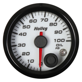Holley® - Analog Style Series 2-1/16" Oil Pressure Gauge, White, 100 PSI