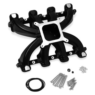 Holley® - Mid Rise Black Ceramic Carbureted Cast Single Plane Intake Manifold with Rectangle Ports