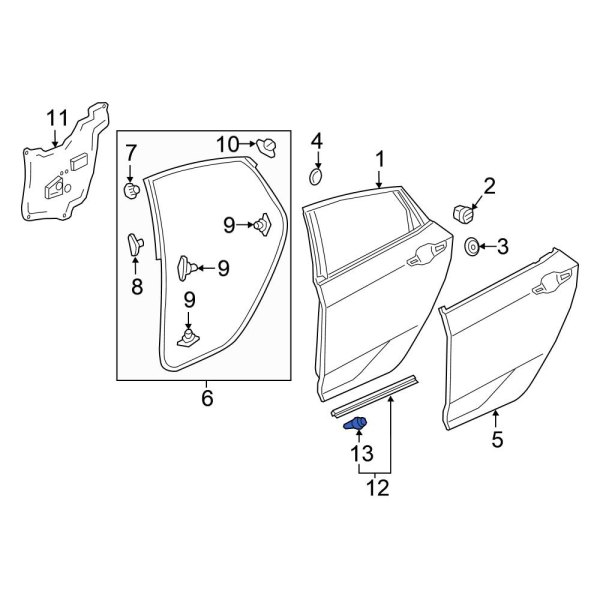 Honda OE 91561TBA003 Lower Door Seal Clip