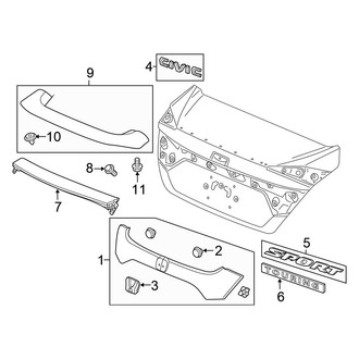 Honda OE - Lift Gate - Exterior Trim (EX / EX-L / LX / Sport / Sport Touring Hatchback)