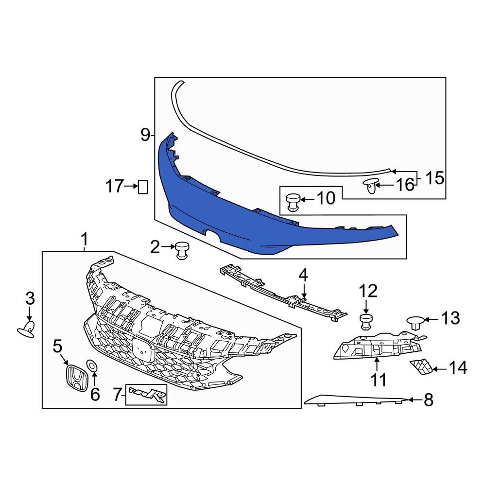 Honda OE 71000T60J01ZE Front Grille Molding honda-oe-71000t60j01ze-front-grille-molding