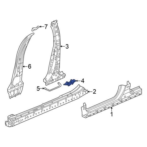 Honda OE 74465T20A00 - Left Body B-Pillar Reinforcement Bracket