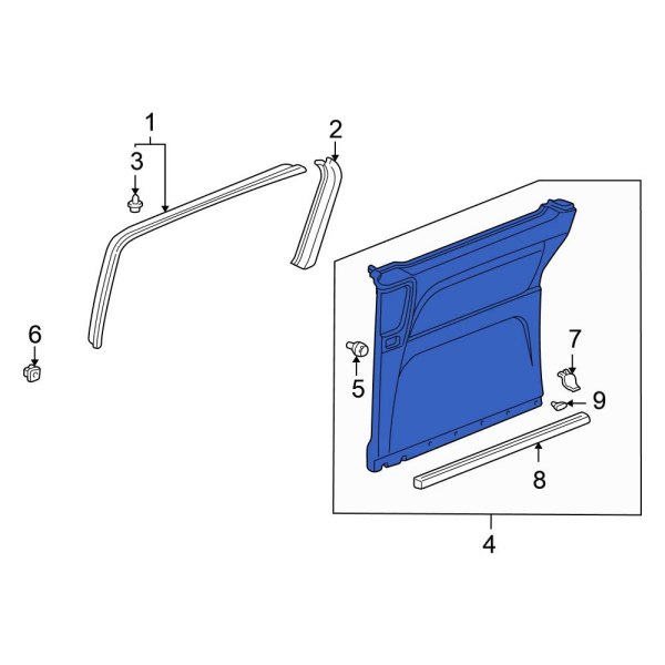 Honda OE 72588S0XA01 Left Lower Sliding Door Trim Panel