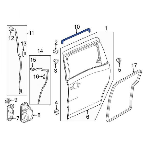 Honda OE 72825THRA01 Right Upper Outer Sliding Door Weatherstrip
