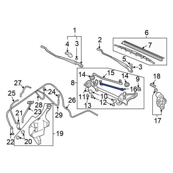 Windshield Wiper Arm, Linkage & Motor Assembly