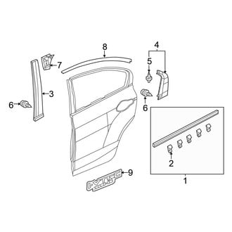 Honda OE - Rear Door - Exterior Trim (DX / EX / EX-L / GX / HF / LX Sedan)