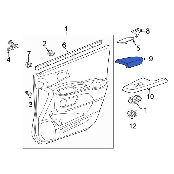 Honda OE 83553T0AA71ZG Front Left Door Armrest