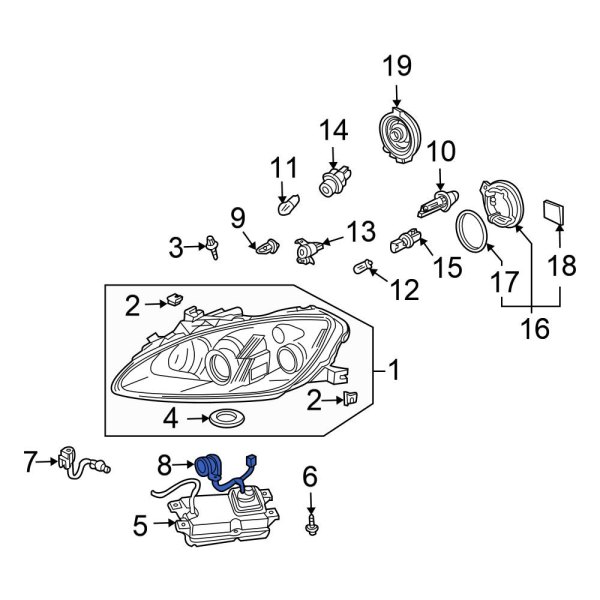 Honda OE 33129S2AJ01 Front High Intensity Discharge (HID) Headlight