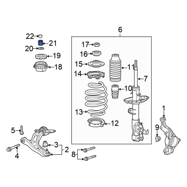 Honda OE 90215TF0000 - Upper Suspension Strut Mount Nut