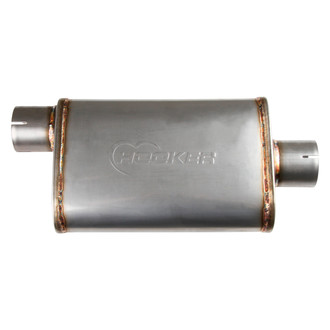 Hooker® - VR304 304 Stainless Steel Oval Silver Exhaust Muffler (3" Offset ID, 3" Center OD, 14" Length)