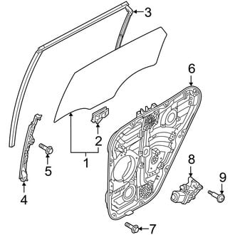 Hyundai OE - Rear Door - Glass & Hardware (USA Built), (Limited / SE / SEL / XRT)