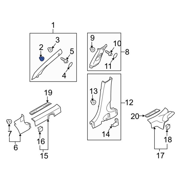 Body A-Pillar Trim Panel Clip