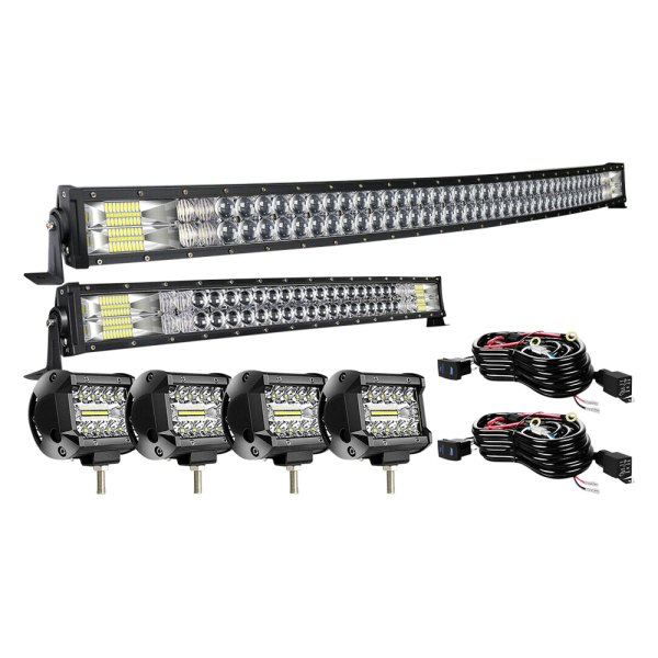 iD Select® - 5D 52" and 32" Curved Dual Row Combo Spot/Flood Beam LED Light Bars, with Two 4" Lights, Full Set