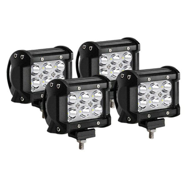 iD Select® - 4" 18W Rectangular Dual Row Flood Beam LED Light Kit, Full Set