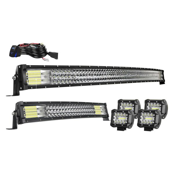 iD Select® - 50" and 22" Curved Triple Row Combo Spot/Flood Beam LED Light Bars, with Four 4" Lights, Full Set