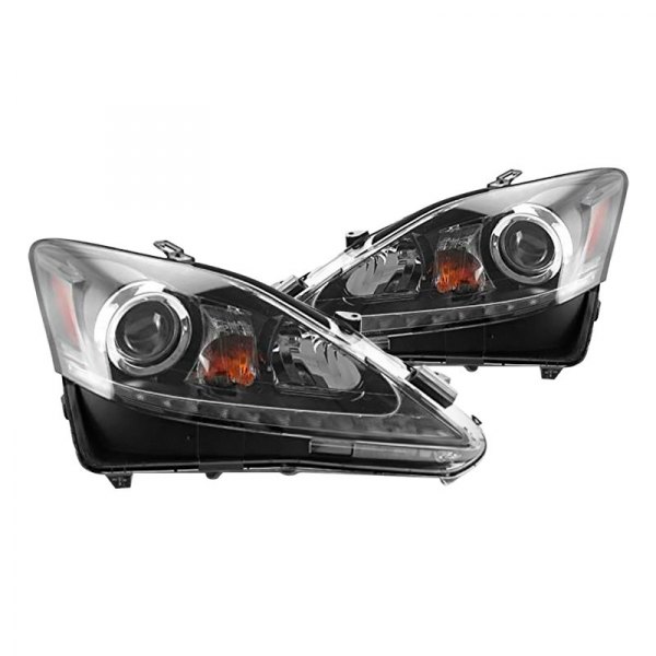 iD Select® - Driver and Passenger Side Black Projector Headlights with LED DRL, Lexus IS