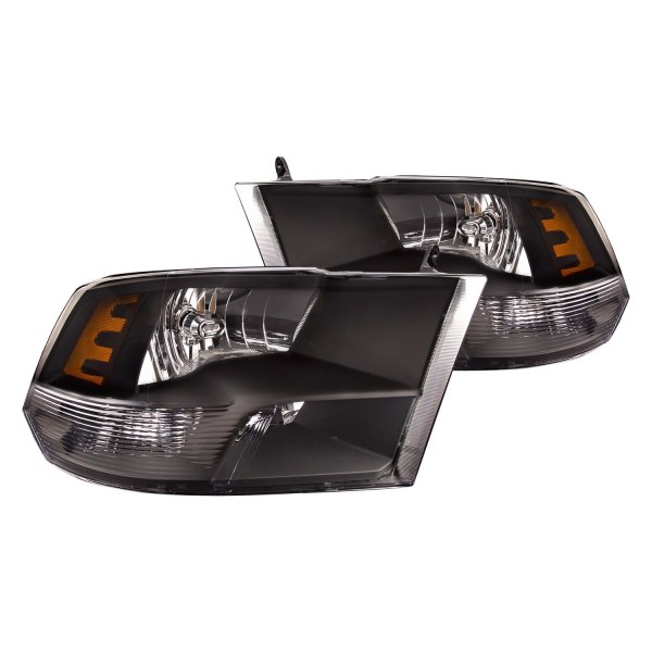 iD Select® - Driver and Passenger Side Black Euro Headlights, Dodge Ram