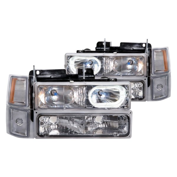 iD Select® - Driver Side Chrome Halo Euro Headlights with Turn Signal/Parking and Corner Lights