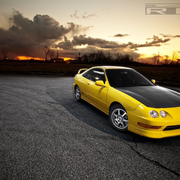 Yellow Acura Integra with Carbon Fiber Hood - Photo by dan kinzie