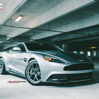 Carbon Fiber Front Lip on Gray Aston Martin Vanquish - Photo by Vellano