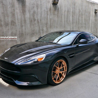Black Aston Martin Vanquish with Aftermarket Headlights - Photo by PUR Wheels