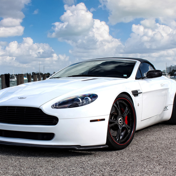 Snow White Aston Martin Vantage on contrasting wheels  - Photo by Exclusive Motoring