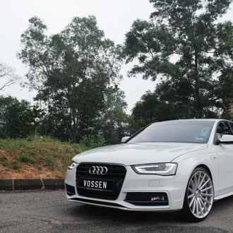 Custom LED-Bar Headlights on White Audi A4 - Photo by Vossen